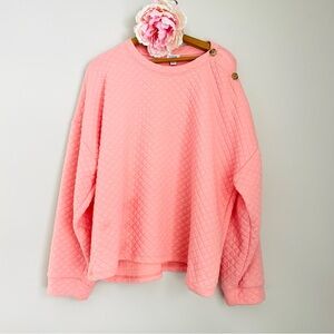 J. Crew Quilted Peach Sweatshirt Button Neckline 3X Plus